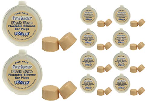 Putty Buddies Flottant Earplugs 10-Pair Pack - Bouchons d'oreille en silicone souple pour la natation et le bain - Inventé par le médecin - Gardez l'eau à l'extérieur - Bouchons d'oreille de natation Premium - Médecin recommandé (Tan)