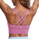 CRZ YOGA Womens Strappy Longline Sports Bra - Medium Impact Criss Cross Yoga Padded Workout Crop Top Velvet Dust Small