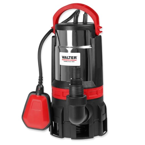 WALTER 2-in-1 Schmutz- und Klarwasserpumpe | 750 W, 16.500 l/h Fördermenge, max. Förderhöhe 9 m, universeller Anschluss, Tauchpumpe für Keller, Teich und Baustelle, Tauchpumpe Schmutzwasser Abpumpen