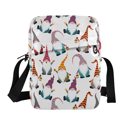 Scandinavian Christmas Gnomes Small Crossbody Bag for Men Women Mini Messenger Bag Shoulder Handbag With Adjustable Straps