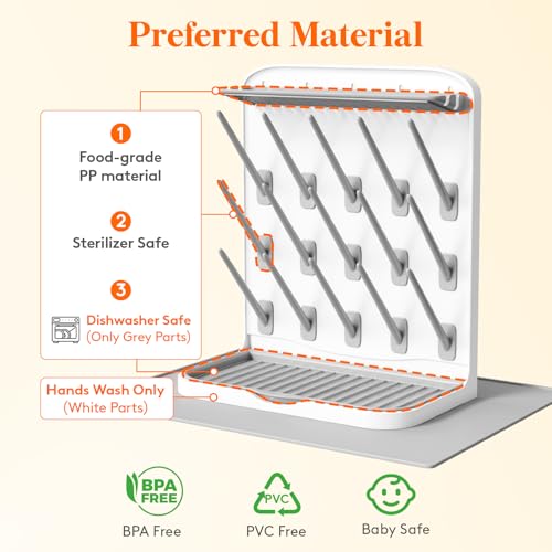 Image of Lifewit Large Baby Bottle Drying Rack with Drain Mat & 15 Hooks, Newborn Essentials Must Haves, Bottle Storage Organizer for Countertop, Cabinet, Rack Dryer Holder for Pacifiers, Pump Parts