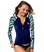 AXESEA Women's Long Sleeve Rash Guard Bathing Suits Printed UV Sun Protection Swim Shirt (US 8(Read Seller Size Chart in Image), Blue2)
