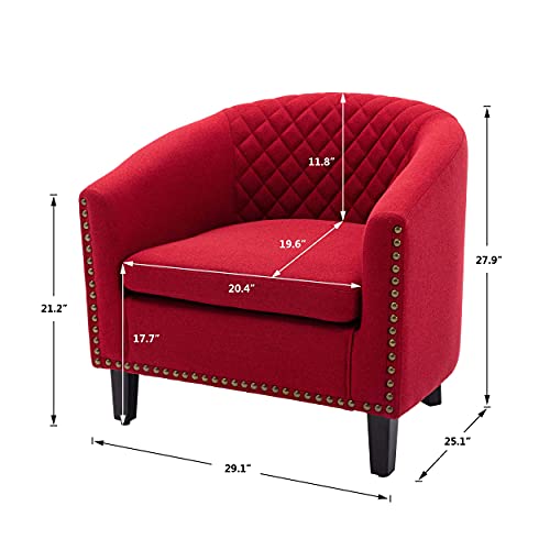 Ssline Armchair Barrel Club Chair,Modern Line Fabric Accent Chair Arm Club Chair W/Nailheads And Solid Wood Legs,Tub Barrel Style Lounge Chair For Living Room Bedroom Reception Room (Red) #TOP5