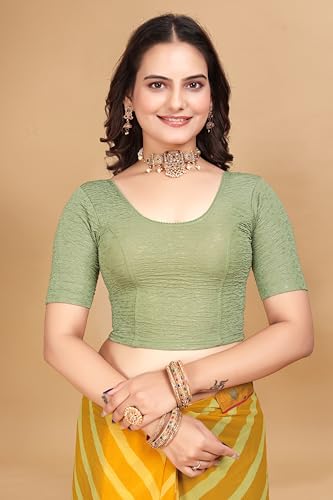 Image of SFT Women's Polycotton Readymade Saree Blouse with Round Neck Half Sleeves Solid Pattern Regular Fit Pull On Closure and Standard Length