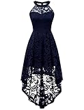 Dressystar Women's Halter Lace Cocktail Wedding Guest Dress Hi-Lo Bridesmaid Party Dresses with Sheer Neckline Navy M