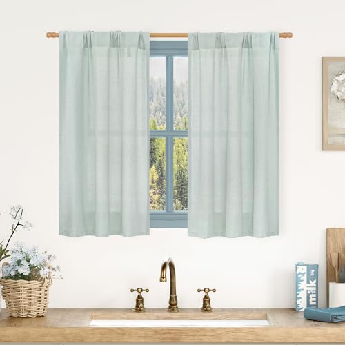 Image of LAMIT Light Blue Short Linen Curtains 40 inches Long for Small Windows