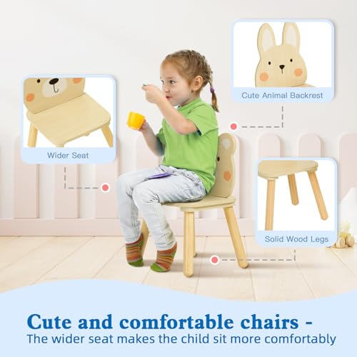 OOOK Kids Wooden Animal Chairs, Including Rabbit and Bear Chair, Kids Playroom Furniture for Eating, Reading, Playing