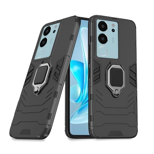 Image of Pikkme Vivo V29 / V29 Pro 5G Back Cover | D5 Tough Armor Bumper | 360 Protection Case | Ring Holder Stand Case for Vivo V29 / V29 Pro 5G (Black)