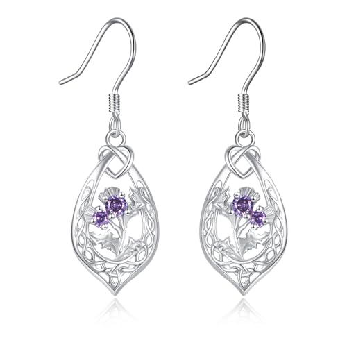 URONE Scottish Thistle Teardrop Earrings 925 Sterling Silver Scotland Flower Dangle Earrings Scottish Thistle Jewelry Gift for Women