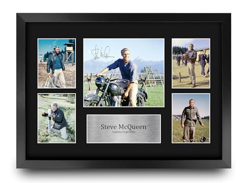 HWC Trading Steve McQueen The Great Escape Cadeaux Imprimés Autographe Affichage d’autographes pour les fans de cinéma - A3 Encadré