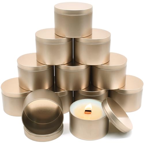 YJHSS Candle Tins 12oz, 12-Pack Premium Matte Full Black Candle Jars for Making Candles, 12 oz Candle Tin with Lids for Making Candle, Bulk Empty Candle Containers for Small Business - Rose Gold