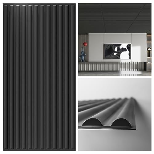 Art3d 2x4 ft Drop Ceiling Tiles in Black, 12-Sheet Semi-Cylinder Design 3D Wall Panels for Interior Wall Decor 24x48 inch
