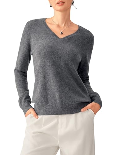 KVSS Women's 100% Cashmere V-Neck Sweater