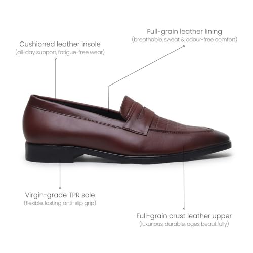 Image of HAYES LONDON Penny Loafers for Men | Genuine Leather Slip-on Shoes | Formal & Casual Comfort Footwear