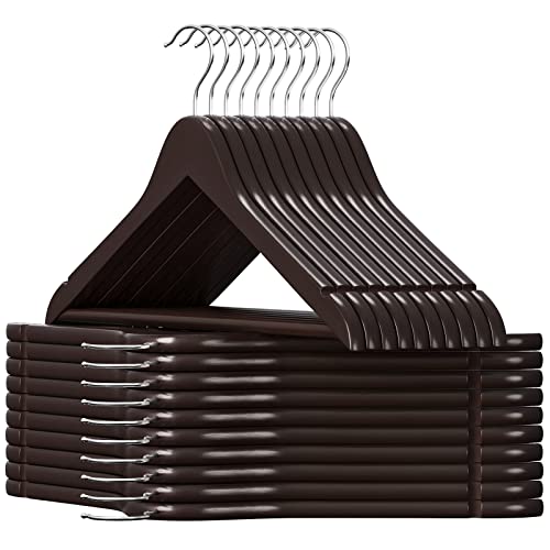 SONGMICS Wooden Hangers, 20-Pack Wood Coat Hangers with Shoulder Notches, Swivel Hook, Non-Slip for Jackets, Shirts, Suits, Black and Silver UCRW02B-20 Black + Silver