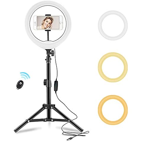 TECOOL selfie ring light with tripod stand & Phone Holder 10 inch Dimmable LED Circle Light with 3 Color and 10 Brightness Level for YouTube/ TikTok/ Live Streaming/ Video Shooting/ Makeup Cover