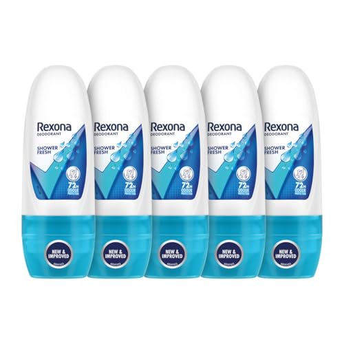 Image of Rexona Shower Fresh Underarm Roll-On Deodorant for Women | 72 Hours Long-Lasting Odour Protection | 0% Alcohol, Safe on Skin | 25ML (Pack of 5)