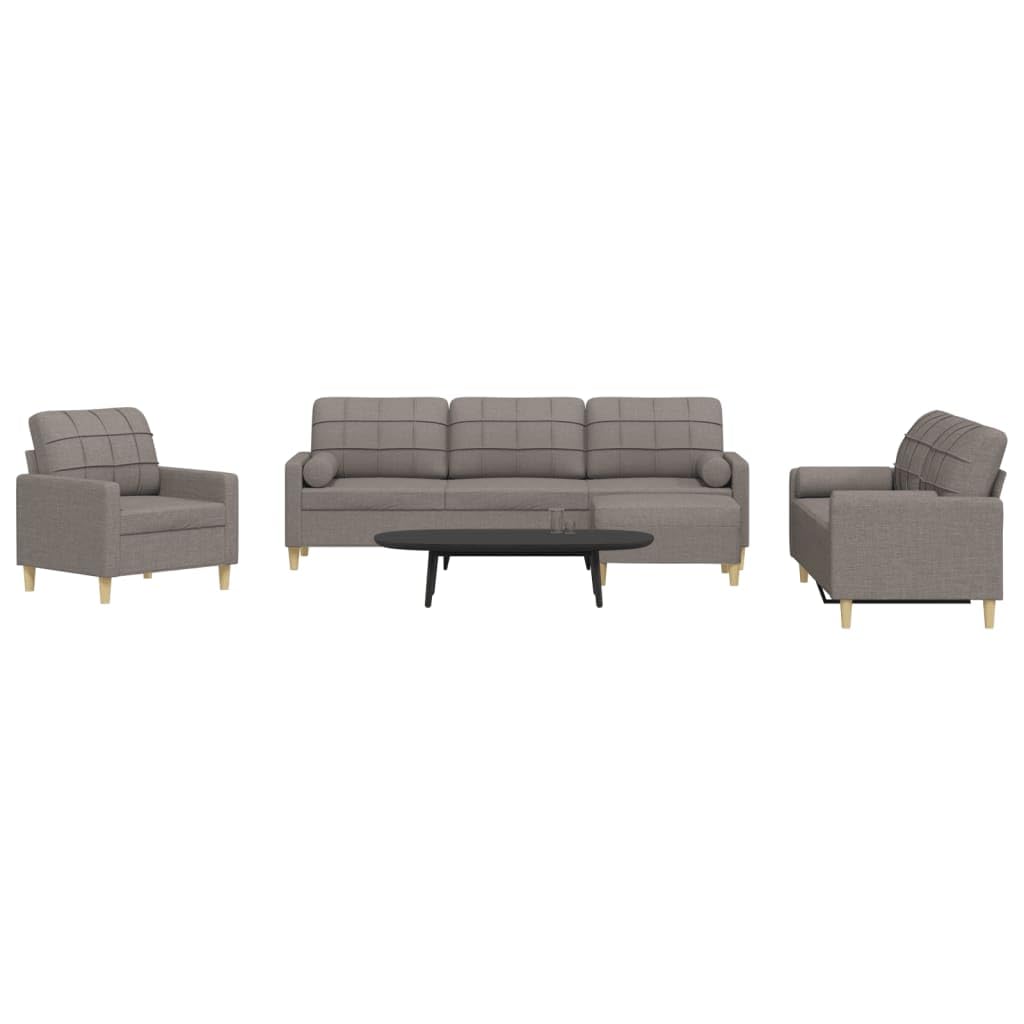 4-częściowy zestaw wypoczynkowy z podnóżkiem i poduszką dekoracyjną w kolorze szarobrązowym (taupe), sofa narożna z miejscem do przechowywania, wygodna sofa do spania, podłokietniki, oparcie