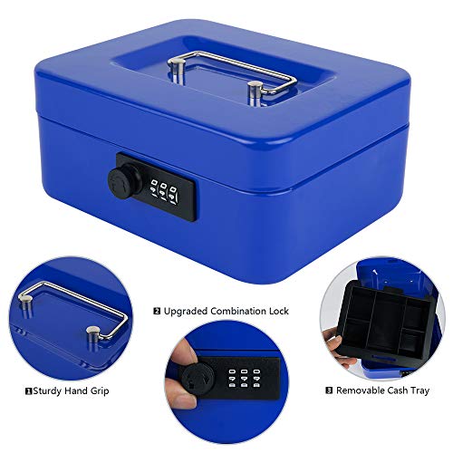 Image of KYODOLED Cash Box with Combination Lock,Safe Metal Box for Money,Storage Lock Box with Money Tray,7.87 inchx 6.30 inchx 3.54 inch Blue Medium