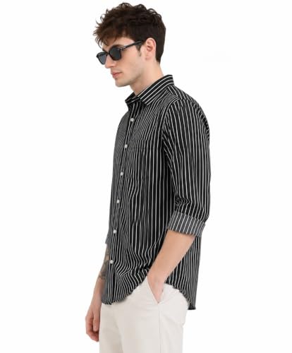 Image of Youth First Men's Cotton Blend Casual Shirt | Regular Fit Solid Full Sleeve Button Down Collared Shirts | Comfortable Formal Office Business Casual for Men
