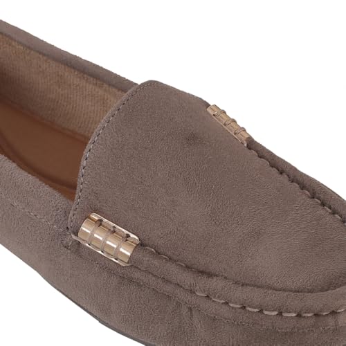 Image of CatBird Women's Suede Finish Loafers | Slip-On Flat Shoes with Minimal Metal Detail | Soft Cushioned Footbed and Flexible Grip Sole | Ideal for Office, Everyday Wear, Travel and Casual Outings