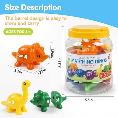 Image of USATDD Numbers Matching Dinosaur Toy 1-10 Counting Sorting Game Double-Sided Dino Fine Motor Toys Number Recognition Learning Toy, Christmas Stocking Stuffers for for Kids Boys Girls