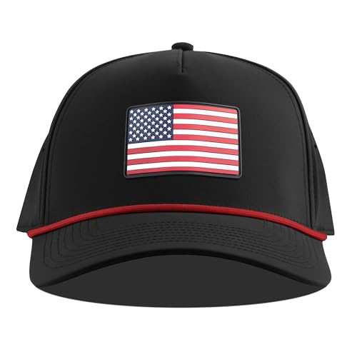 Image of Branded Bills Old Glory PVC Curved 5 Panel Rope USA Hat for Men, Baseball Cap, Adjustable Snapback