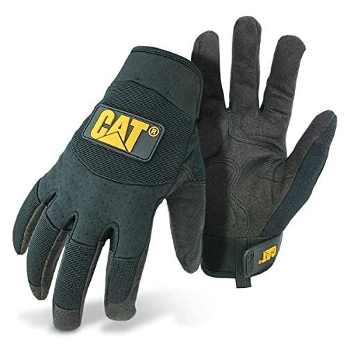Cat® CAT012211M Padded Palm Utility Gloves – Black, Medium, Water-Resistant Synthetic Leather Mechanic Gloves with Adjustable Wrists