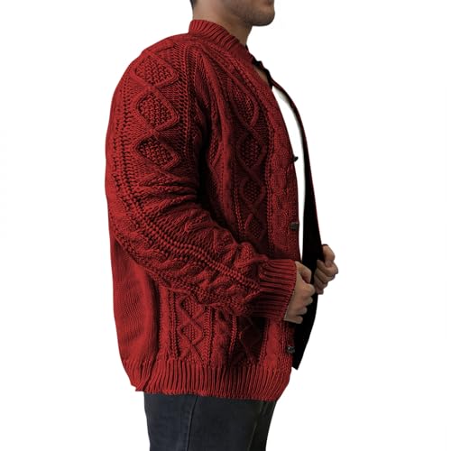 Mens Long Sleeve Stand Collar Cardigan Sweaters Button Down Cable Knitted Sweater Solid Wool Knitted Sweater Cardigan