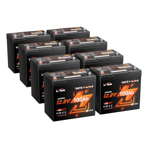 Image of LiTime 12V 100Ah Xtra-Mini Bluetooth Trolling Motor LiFePO4 Battery, 12 Volt MINI Small Lithium Batteries, Up to 15000 Deep Cycle, 100A BMS for RV, Camper, Travel Trailers, Boat, Yacht, Kayak (8-Pack)