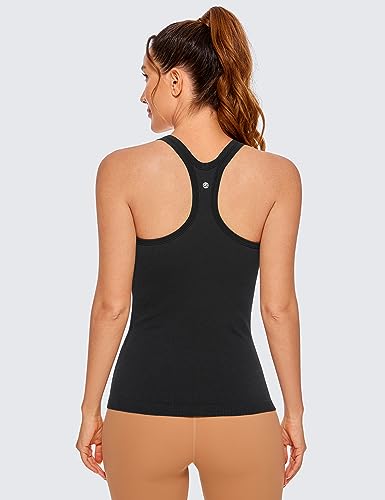 CRZ YOGA Womens Seamless Ribbed Racerback Tank Tops with Built in Bra - Padded Scoop Neck Slimming Athletic Long Camisole2