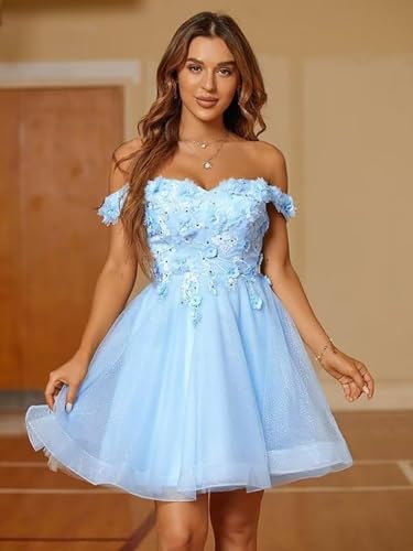 Off Shoulder Homecoming Dresses 3D Flowers Tulle Cocktail Dress for Teen Mini Ball Gown Dress 20243