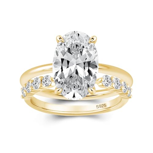 3.5ct Elongated Oval Cut Wedding Ring Set,Solitaire Engagement Ring with Open Wedding Band,925 Sterling Silver Bridal Ring Set