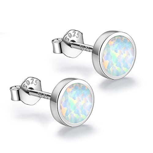 White Gold Plated Sterling Silver Opal Stud Earrings 3mm-8mm Options, Simulated Opal Dot Studs Hypoallergenic Jewelry