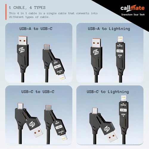 Image of callmate 4 in 1 65W Fast Charging & Data Cable, Supports PD & QC 3.0 (1.5M) (Yellow)