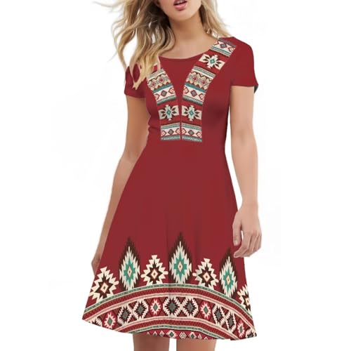 Image of HUGS IDEA Womens Puffy Swing Midi Dress Round Neck Short Sleeve Party A-Line Dresses