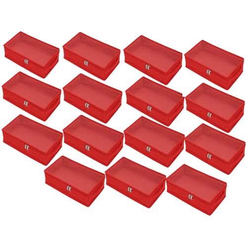 Image of Under Bed Shoe Storage Organizer Box with Clear Zippered Cover | Foldable Dustproof Rexine Footwear Case for Closet, Bedroom | Large Capacity Shoe Holder for Men & Women (Red, Pack of 15)
