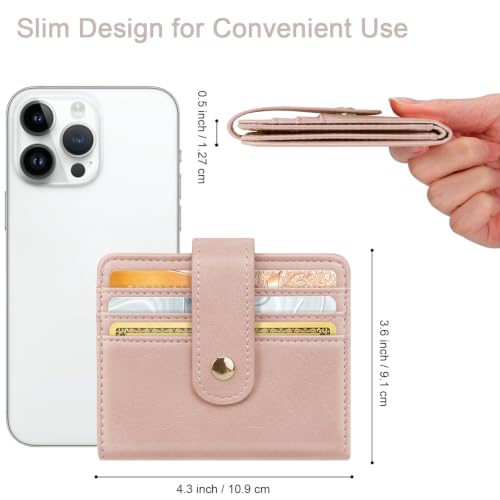 Image of Small Wallets for Women Slim Minimalist Bifold Credit Card Holder | Compact Zipper Coin Purse for Ladies RFID Blocking Mini Travel PU Leather Card Case Gifts for Mom, Pink