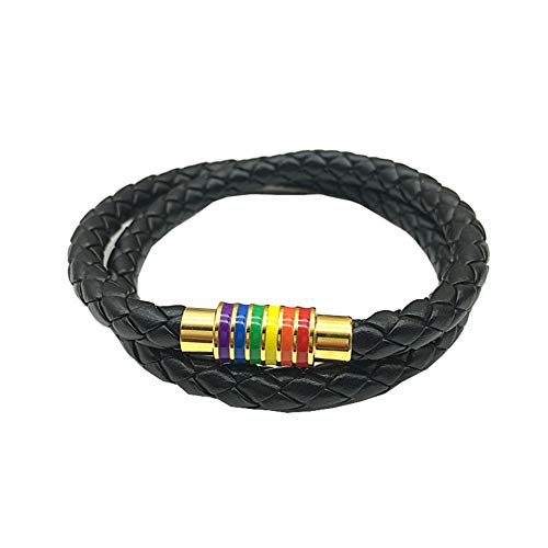 Image of Leather Braided LGBT Rainbow Bangle Bracelet - Gay & Lesbian Pride