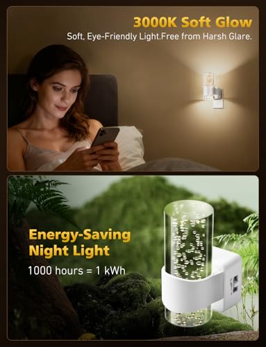Image of Night Lights Plug into Wall, Dimmable LED Night Light with Dusk to Dawn Sensor, Plug in Night Light Brightness Adjustable, 2 Pack 3000K Acrylic Nightlight for Bathroom Hallway