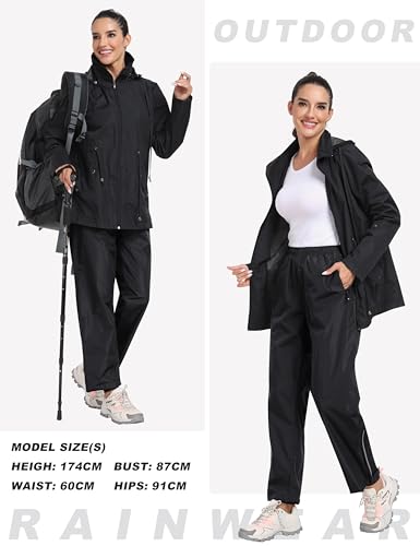 MoFiz Wasserdicht Hose Damen Überziehhose Fahrrad Regenhose Leichte Packbar Hose Winddicht Outdoorhose Wanderhose Trekkinghose Schwarz Größe EU 2XL