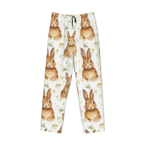 Rabbit Floral Mens Pajama Pants Cozy Lounge Baggy Lightweight Pj Pants Lounge Bottoms With Elastic Waist4