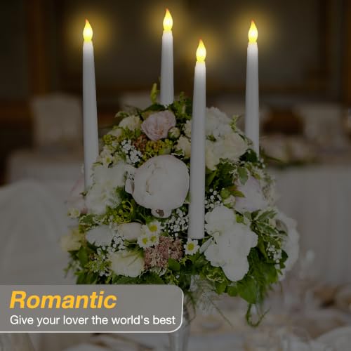 Image of Tuanse Flameless Flicker Taper Candles Bulk with Remote and Timer, Battery Operated LED Warm White Taper Candles Light for Home Wedding Decoration Gifts(108 Pack,White,10 Inch)