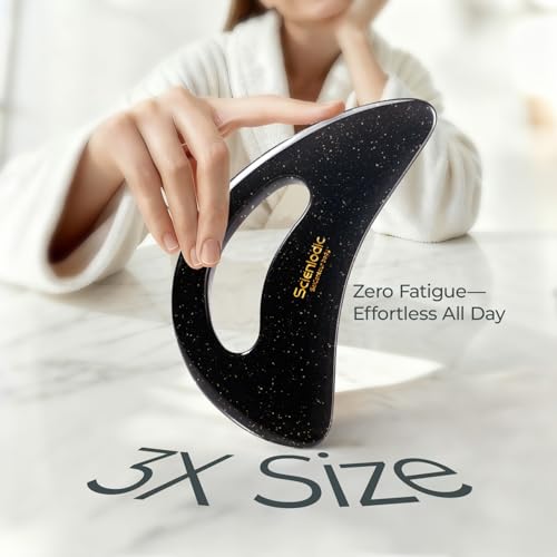 Image of Scienlodic Gua Sha Massage Tool with Handle (Resin) Larger Guasha Body Scraping Tool for Back Legs Neck Massage, Lymphatic Drainage, Cellulite Remove - Large Glitter Black
