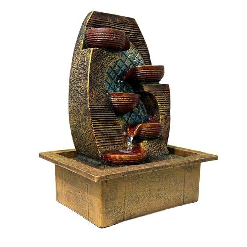 Image of Indoor Tabletop Water Fountain, Polyresin Cascading Waterfall Showpiece with Running Water and Light, Decorative Fountain for Home, Office, Living Room, Meditation, Vastu, Desk Decor