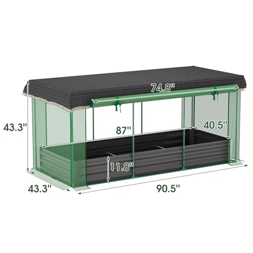 Onelike 7.6' x 3.6' x 3.6' Galvanized Raised Garden Bed with Crop Cage, Plant Protection Tent with Zippered Doors, Sun Shade Cloth, Garden Netting for Vegetables, Fruit Cage for Patio, Yard, Lawn