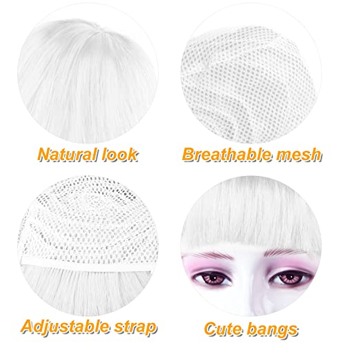 Image of PLULON White Bob Wig and Sunglass Set, Neon Short Bob Wig Sunglass Pack Costume Colorful Cosplay Wig Hairpieces for Bachelorette Neon Party Favors, Halloween Decorations (Pack of 3)