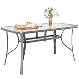 TLSUNNY Patio Outdoor Table W/ 1.69″ Umbrella Hole, 30'X 55' Rectangular Tempered Glass Patio Dining Table for 6, Outdoor Metal Furniture, All-Weather Use, for Patio, Graden, Backyard (Grey)