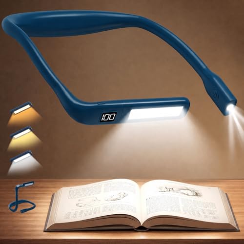 Image of Book Light with Power Display /Timer: Rechargeable 2000mAh 10-80Hrs Neck Reading Light Eye Caring 3 Color Dimmable Brightness Neck Light for Reading Knitting Crochet Accessories Quilting Supplies