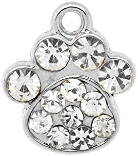 Adalei Hxeredue YuanKanJu AnnaKJewels Bulk 24 Pieces Dog Paw Charms with Crystals, Silver Tone, from USA